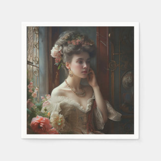 絹の花のドレスを着た豪華な女性。 スタンダードカクテルナプキン