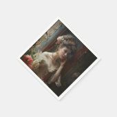 絹の花のドレスを着た豪華な女性。 スタンダードカクテルナプキン (角)