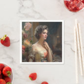 絹の花のドレスを着た豪華な女性。 スタンダードカクテルナプキン (インサイチュ)