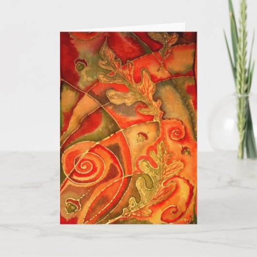 絹はCynによってドングリのカシの葉の挨拶状を絵を描きました カード (正面)