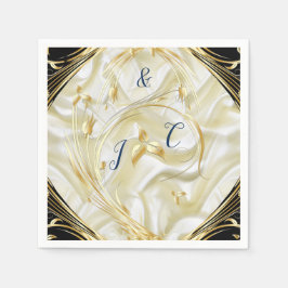 絹地に金ゴールドを施した黒 スタンダードカクテルナプキン