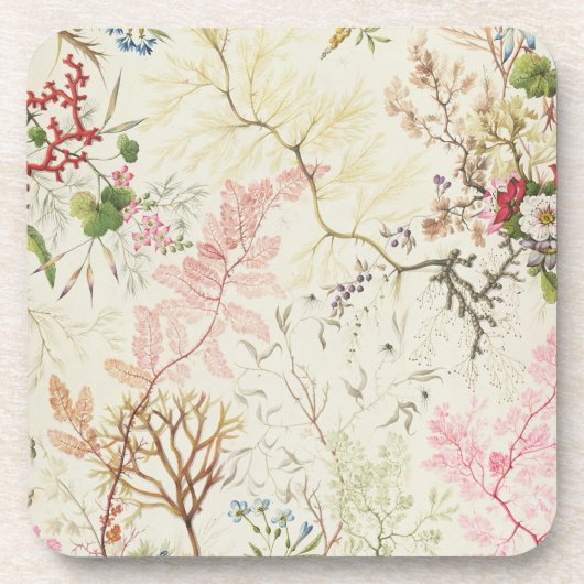 絹材料のための海藻デザイン(w/c紙で) コースター (正面)