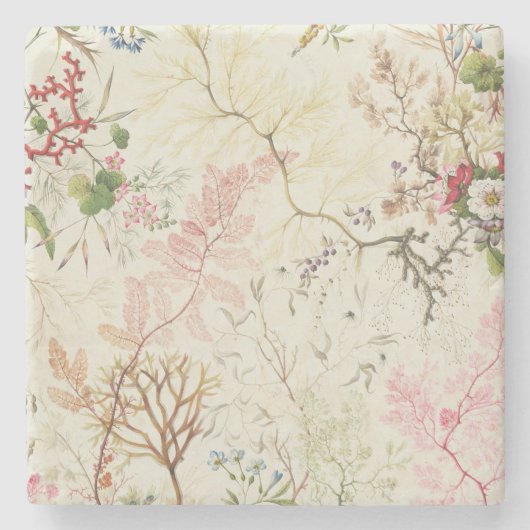 絹材料のための海藻デザイン(w/c紙で) ストーンコースター (正面)