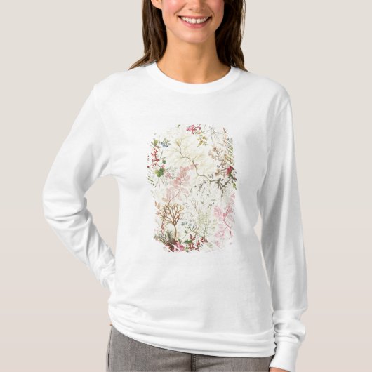絹材料のための海藻デザイン(w/c紙で) tシャツ (正面)
