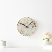 絹材用海藻デザイン(紙上w/c) ラウンド壁時計 (ホーム)