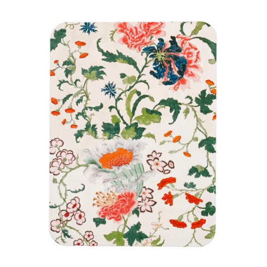 絹素晴らし中国の花デザイン18世紀中葉 マグネット (縦)