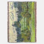 絹絵画に松の水彩 スローブランケット (正面縦)