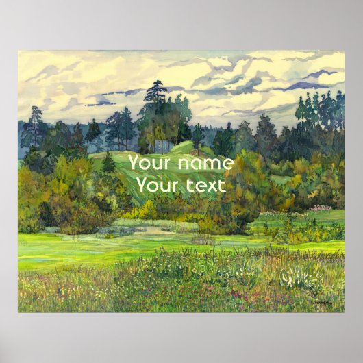 絹絵画に松の水彩 ポスター (正面)