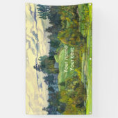 絹絵画に松の水彩 横断幕 (縦)