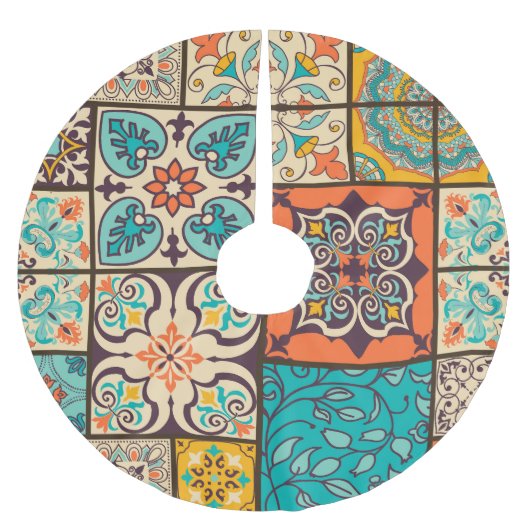 継ぎカラフルぎ合わせイスラム大聖堂 ブラッシュドポリエステルツリースカート (正面)