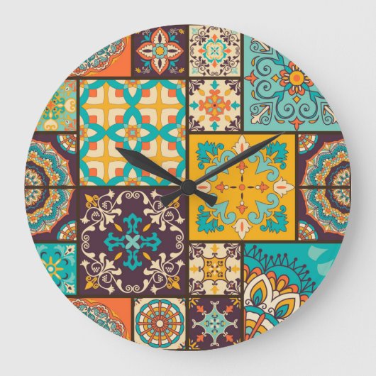 継ぎカラフル目のないイスラムのタイル ラージ壁時計 (正面)