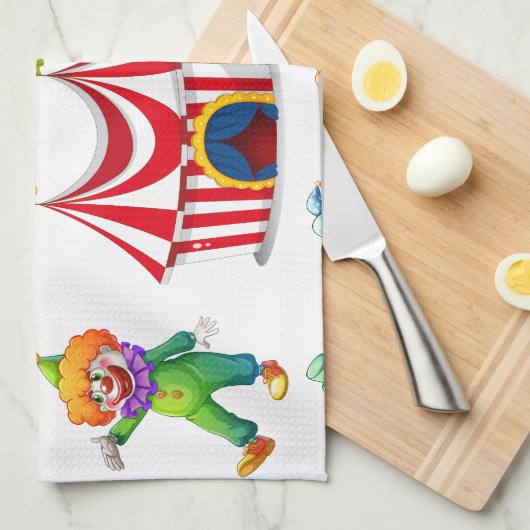 継ぎ目が無いピエロおよびサーカスのテント キッチンタオル (四つ折り)