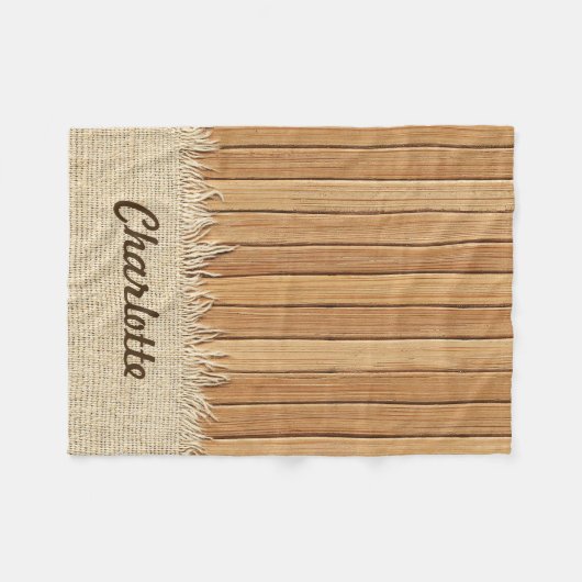 継ぎ目が無い木製パターン及びバーラップの質の名前をカスタムする フリースブランケット (正面(横))