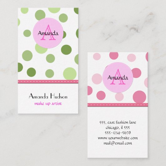 継ぎ目が無い点、点(点々のあるなパターン) -緑 名刺 (正面/裏面)