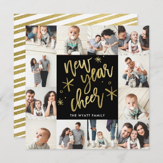 継ぎ目が無い12の写真カード新年の金ゴールドホイルの シーズンカード (正面/裏面)