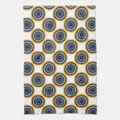 継ぎ目が無く抽象的な濃紺、灰色、黄色い円 キッチンタオル (縦)