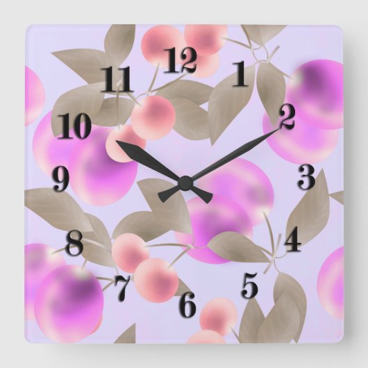 継ぎ目が無く軽いプラムは紫色の果実のさくらんぼp実を結びます スクエア壁時計 (正面)