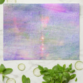 継ぎ目が無く青い、ピンクの背景の黄色の水彩画 キッチンタオル (折り畳み)
