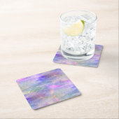 継ぎ目が無く青い、ピンクの背景の黄色の水彩画 スクエアペーパーコースター (インサイチュ)