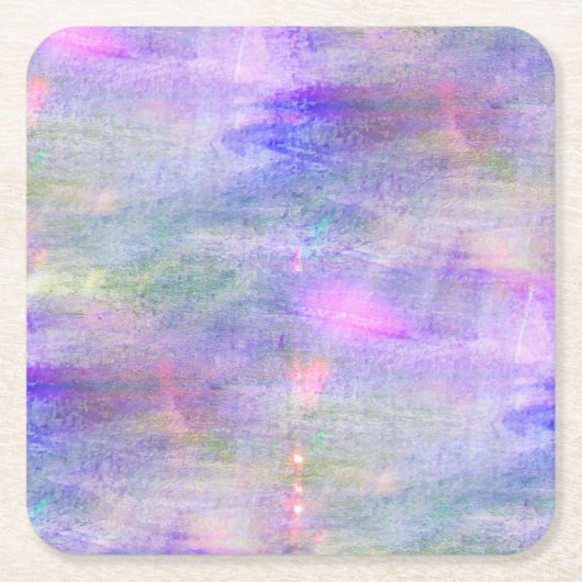 継ぎ目が無く青い、ピンクの背景の黄色の水彩画 スクエアペーパーコースター (正面)