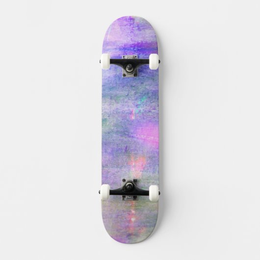継ぎ目が無く青い、ピンクの背景の黄色の水彩画 スケートボード (正面)