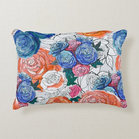 継ぎ目のないカラフルの花 アクセントクッション (正面)