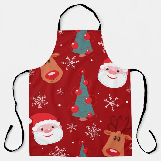 継ぎ目のないクリスマスパターンとトナカイサンタ エプロン (正面)