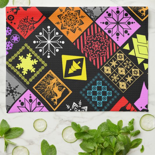 継ぎ目のないクリスマス要素の幾何学的スノーフレーク キッチンタオル (折り畳み)