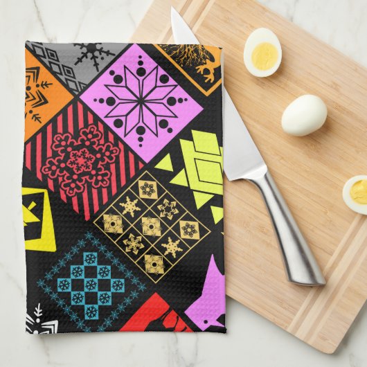 継ぎ目のないクリスマス要素の幾何学的スノーフレーク キッチンタオル (四つ折り)