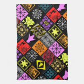 継ぎ目のないクリスマス要素の幾何学的スノーフレーク キッチンタオル (縦)