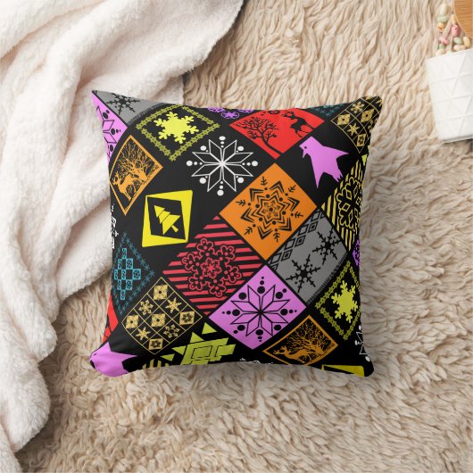 継ぎ目のないクリスマス要素の幾何学的スノーフレーク クッション (ブランケット)