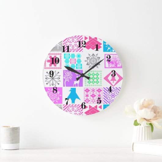継ぎ目のないクリスマス要素の幾何学的スノーフレーク ラージ壁時計 (ホーム)
