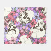 継ぎ目のないスカルの花 フリースブランケット (正面(横))