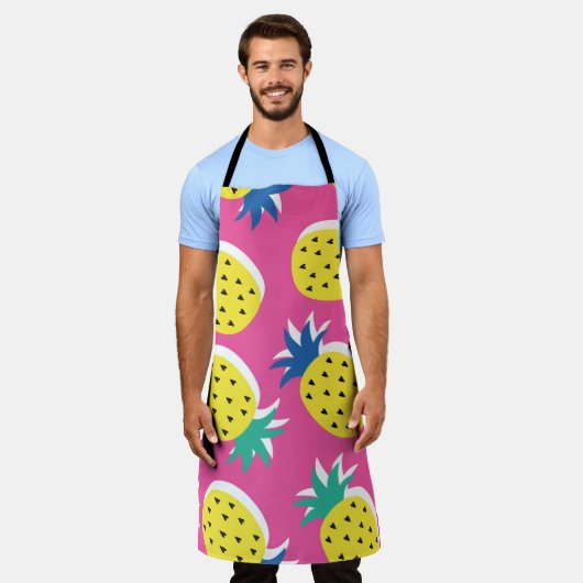 継ぎ目のないパイナップ熱狂するルの実の色柄。Ch エプロン (着用した状態)