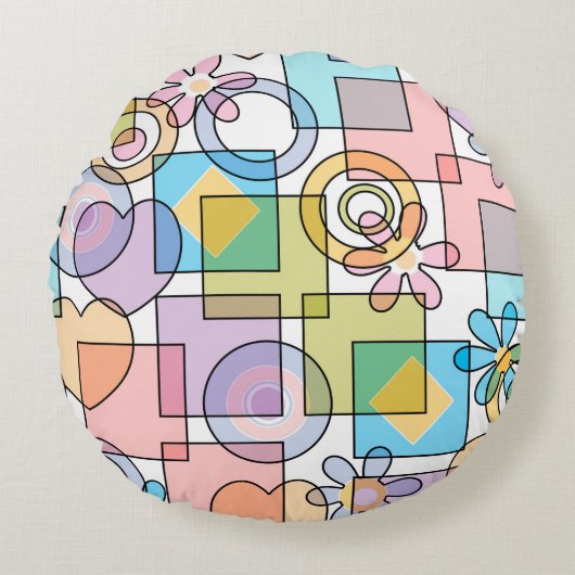 継ぎ目のないパステル幾何形状正方形の円 ラウンドクッション (正面)