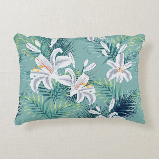 継ぎ目のないパタ葉ーン(熱帯と王室のwh) アクセントクッション (正面)