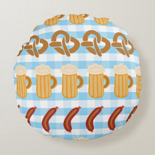 継ぎ目のないビールを並べたプレッツェルズヴィンテージ ラウンドクッション (正面)