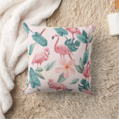 継ぎ目のないフラミンと熱帯の花のイラストレーション クッション (ブランケット)