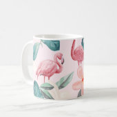 継ぎ目のないフラミンと熱帯の花のイラストレーション コーヒーマグカップ (正面左)