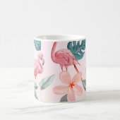 継ぎ目のないフラミンと熱帯の花のイラストレーション コーヒーマグカップ (中央)
