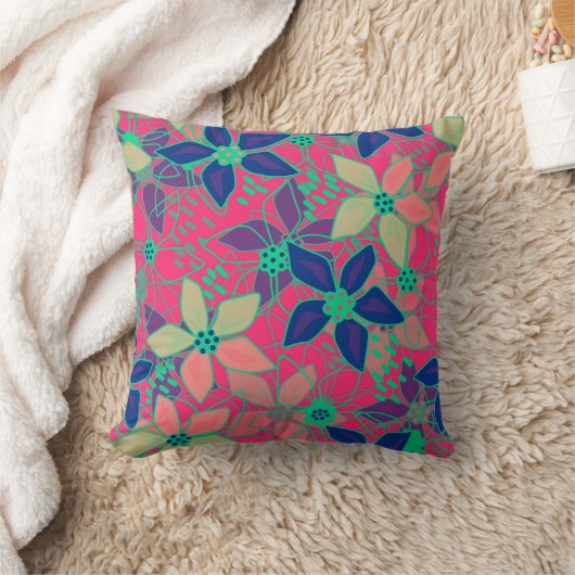 継ぎ目のないフローラの花パターン明るい夏の赤 クッション (ブランケット)