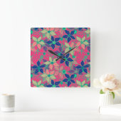 継ぎ目のないフローラの花パターン明るい夏の赤 スクエア壁時計 (ホーム)