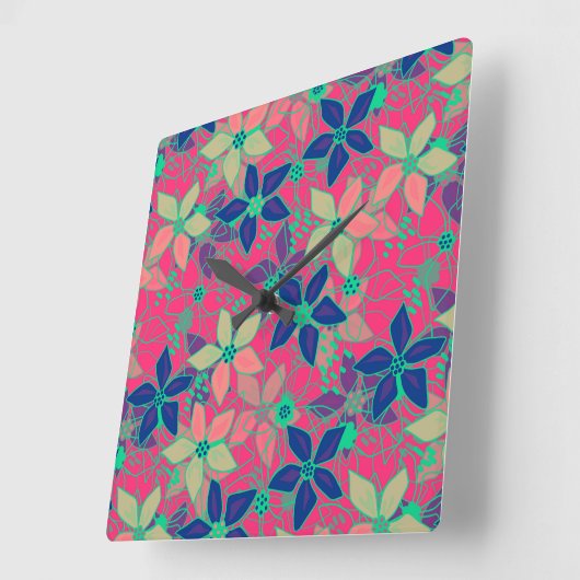 継ぎ目のないフローラの花パターン明るい夏の赤 スクエア壁時計 (傾斜)