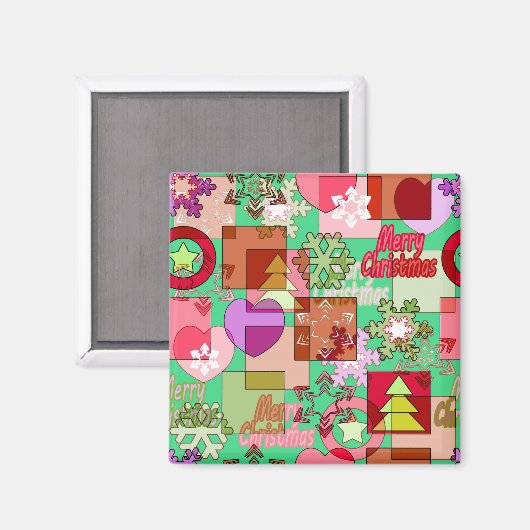 継ぎ目のないメリークリスマスの幾何学的な形状パターン マグネット (正面/裏面)