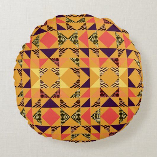 継ぎ目のない三角形のパターン抽象芸術の背景 ラウンドクッション (正面)
