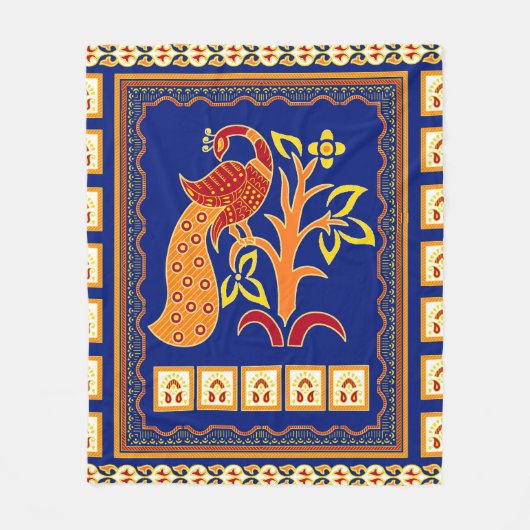 継ぎ目のない伝統的縁どインディアン(クジャク付き) フリースブランケット (正面)