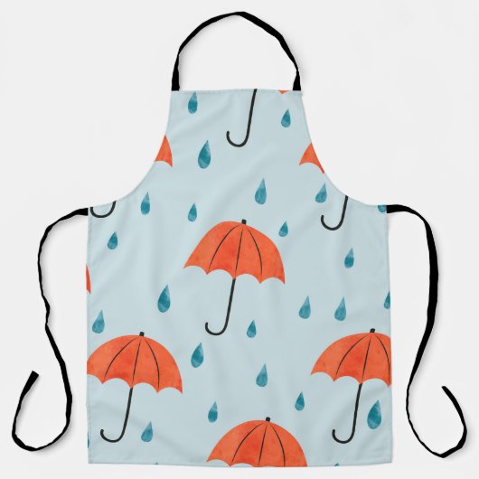 継ぎ目のない傘と雨粒の模様。ウォーターコ エプロン (正面)