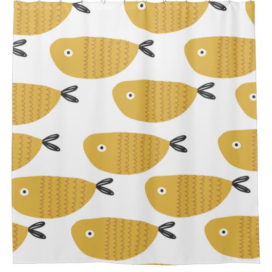 継ぎ目のない子どものおもしろい魚柄。作成 シャワーカーテン (正面)
