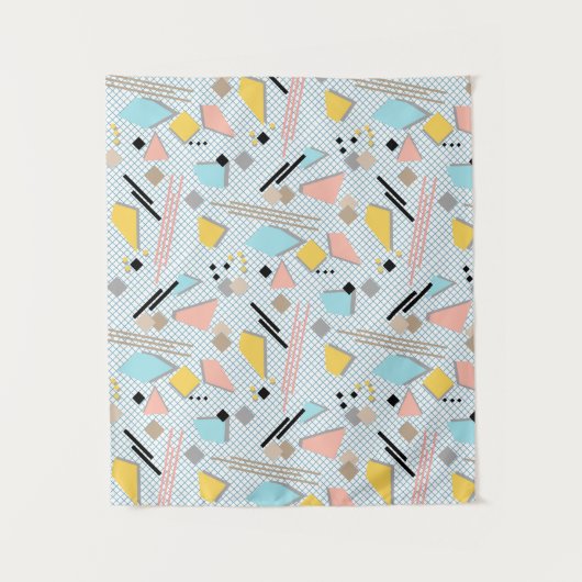 継ぎ目のない学校の幾何学的なメンフィス形状パターンs タペストリー (正面)