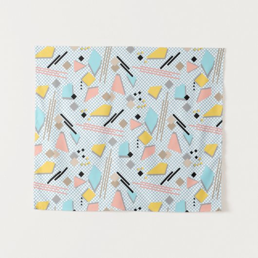 継ぎ目のない学校の幾何学的なメンフィス形状パターンs タペストリー (正面(横))